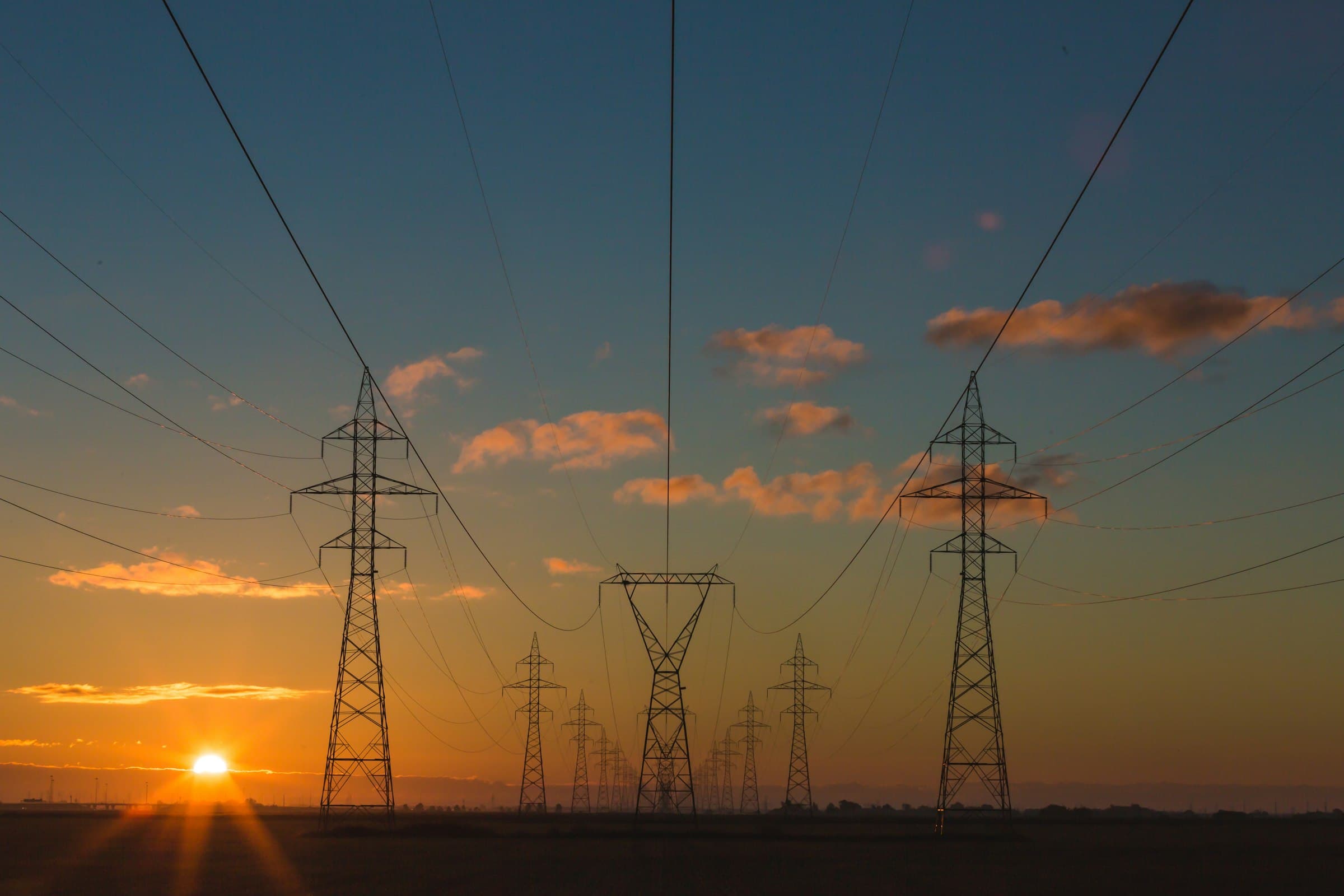 American electrical infrastructure at dusk